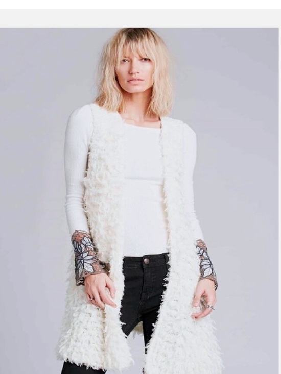 Free People Sweaters - Free People White Faux-Fur Sleeveless Long Vest
